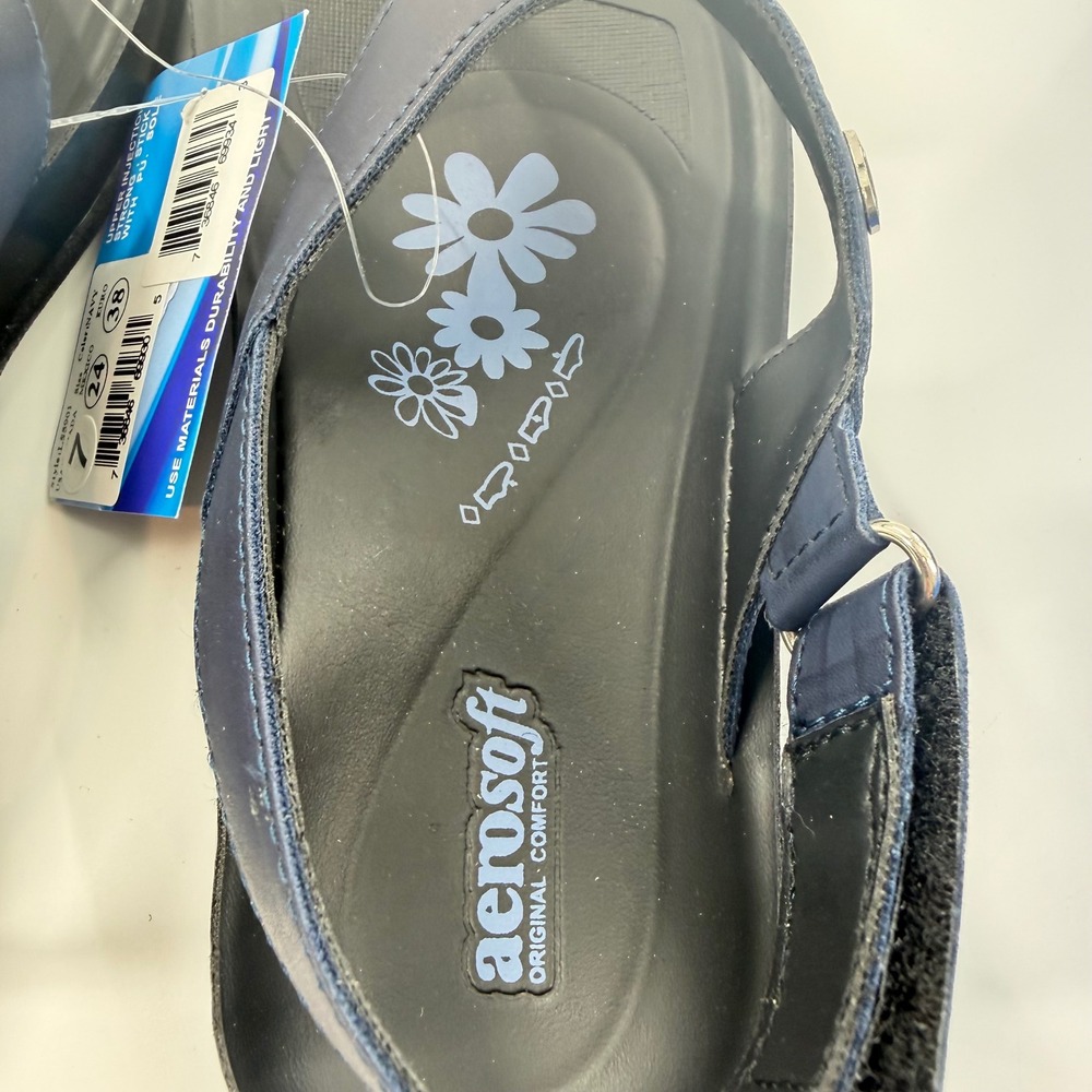 Aerosoft LS 5901 Navy Blue Comfort Slingback Thong Sandals Womens Size 7 EU 38 - Picture 7 of 10